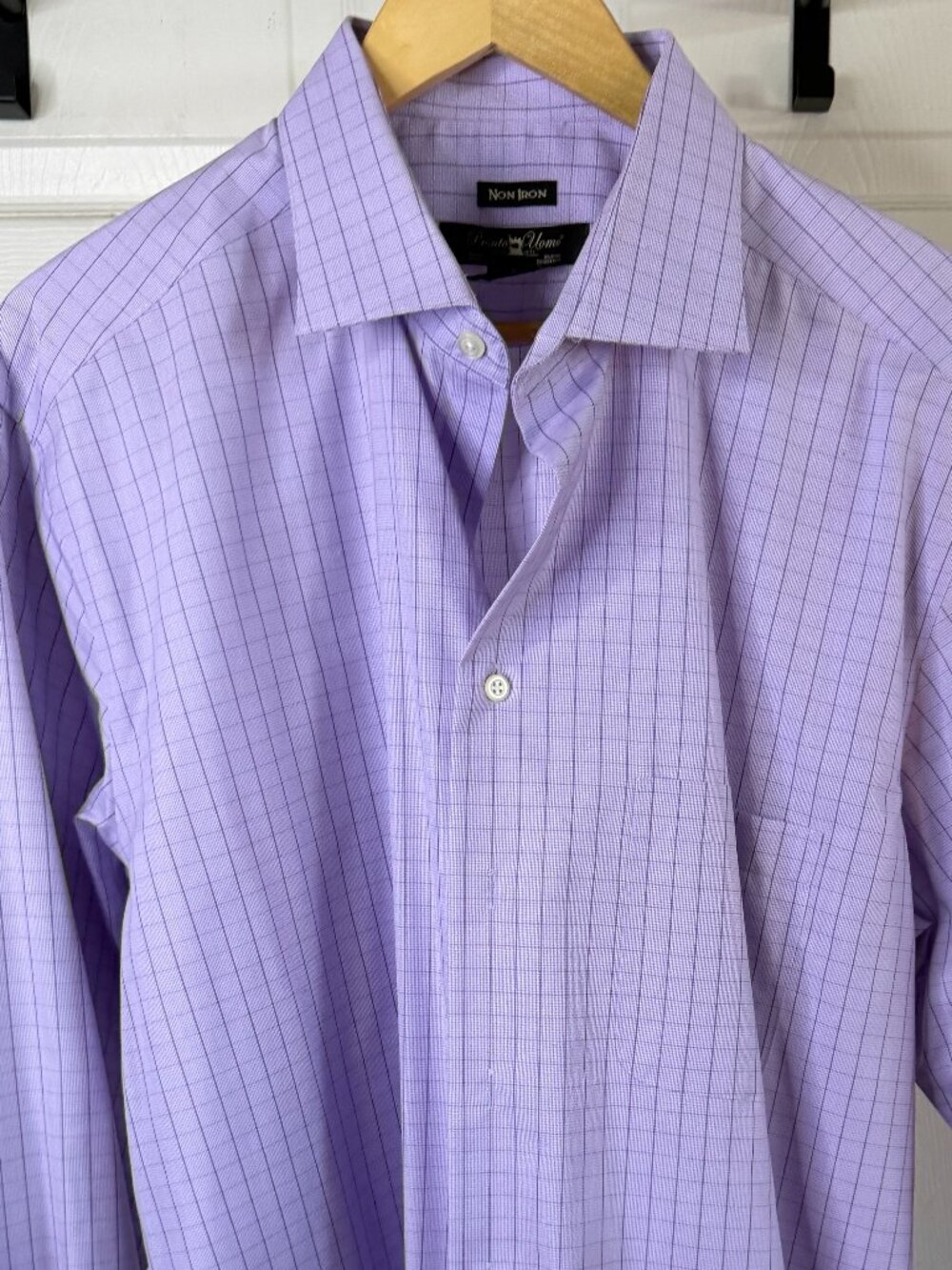 Pronto Uomo Non-Iron Windowpane Dress Shirt XL Lavender Cotton